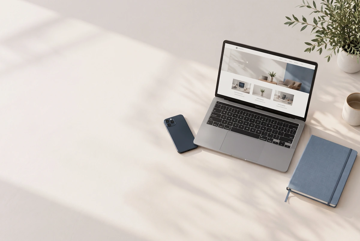 Find new clients: laptop showing a service business website, illustrating how to get clients without relying on referrals