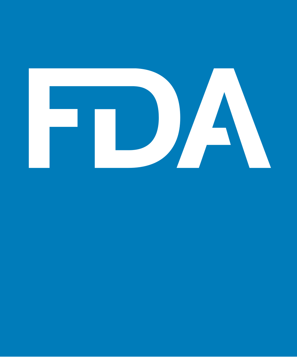 FDA logo with white letters on a blue square background.