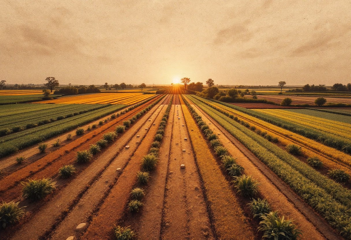 image of farmland with sunrise (for a agricultural services)