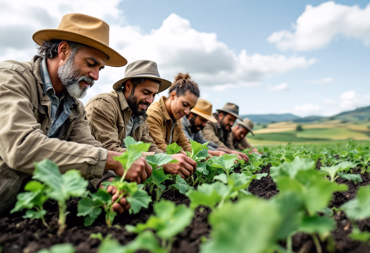 image of technicians inspecting crops