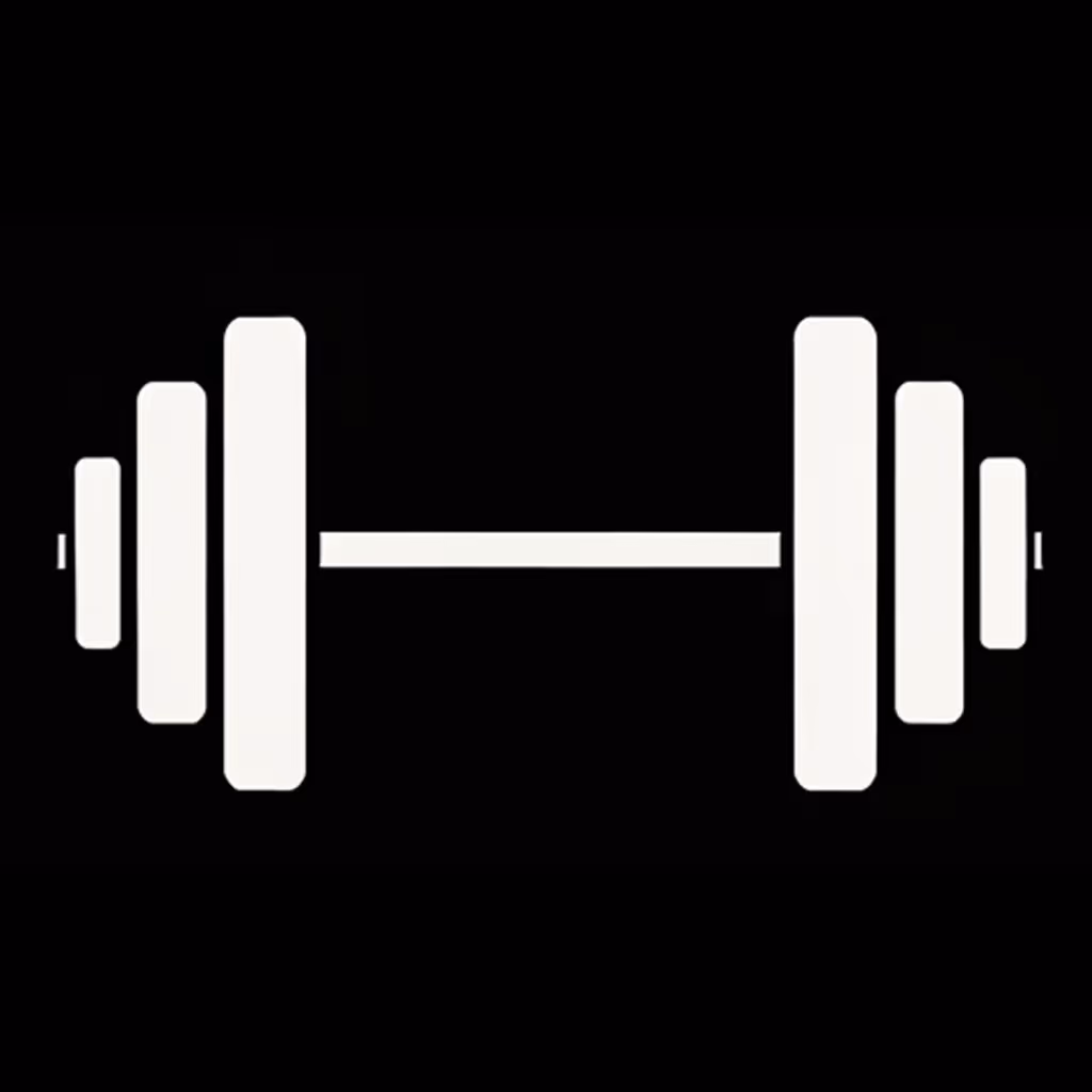 White barbell icon representing weightlifting or strength training