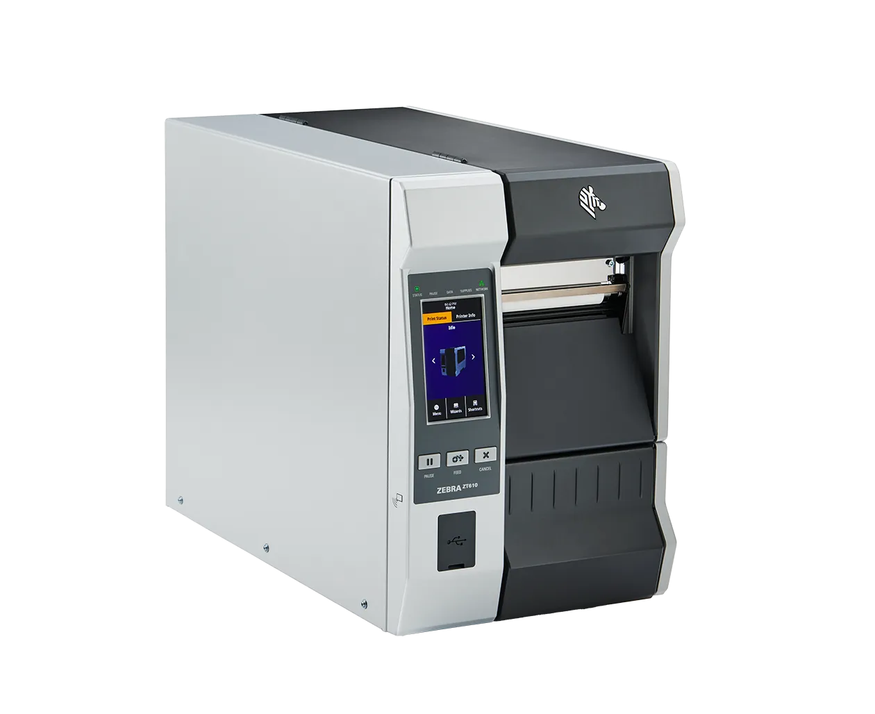 Zebra ZT610 industrial thermal label printer, right side view