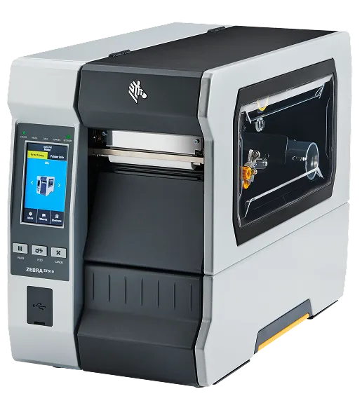 Zebra ZT610 industrial thermal label printer, left side view