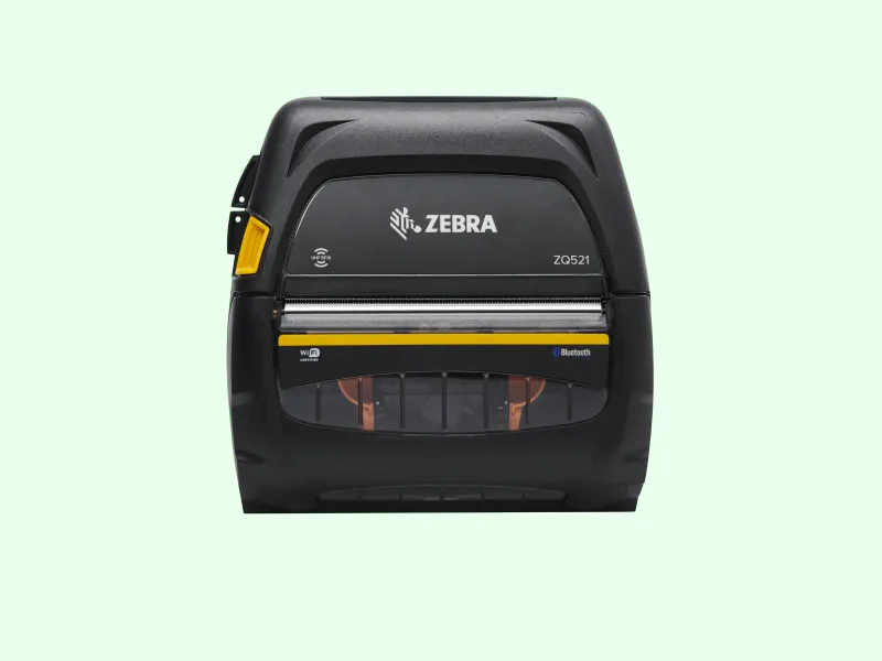 Zebra ZQ521 rugged mobile label printer, front view