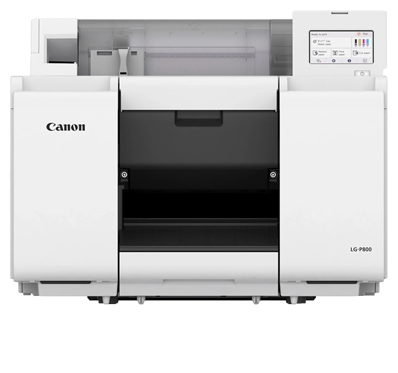A white Canon LG-P800 colour label printer with a strip of Northfield Pantry colour labels coming out of the front.