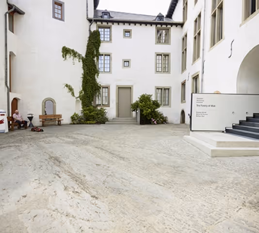 Entrance courtyard of the Steichen Collections photography museum in Clervaux, Luxembourg
