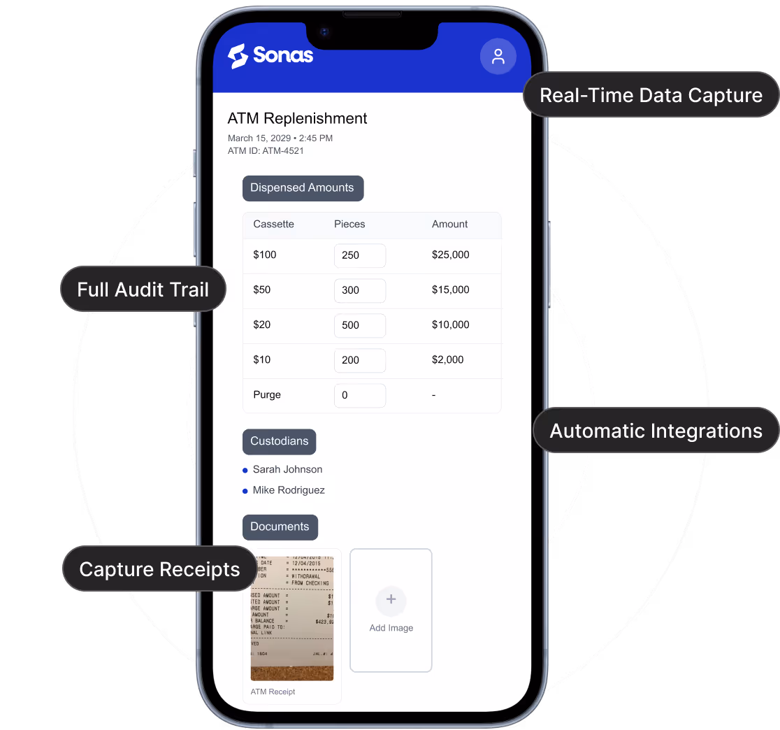 Real-time field data integration for cash reconciliation