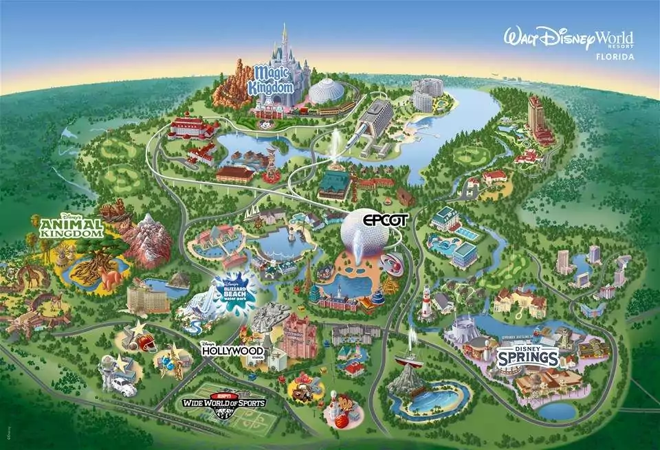 Un mapa de todos los parques de Disney Orlando