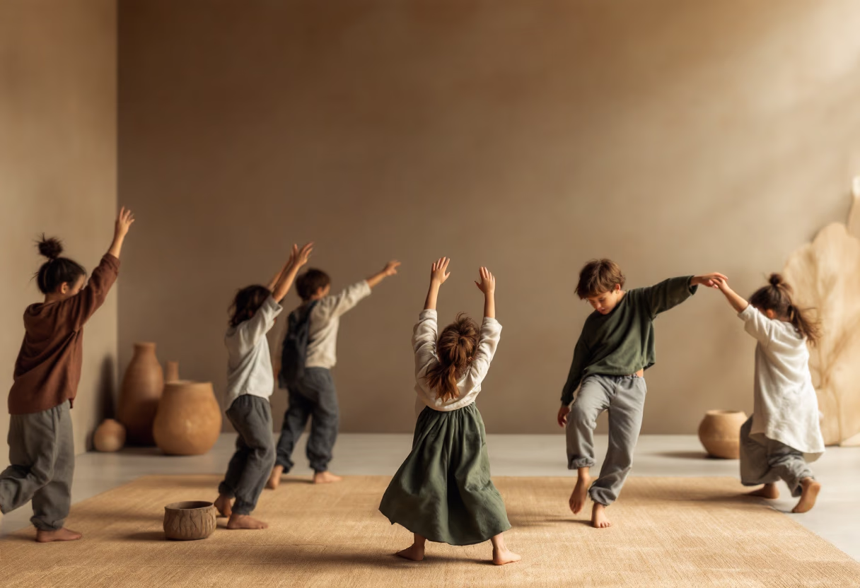 image of children practicing choreography in a dance studio
