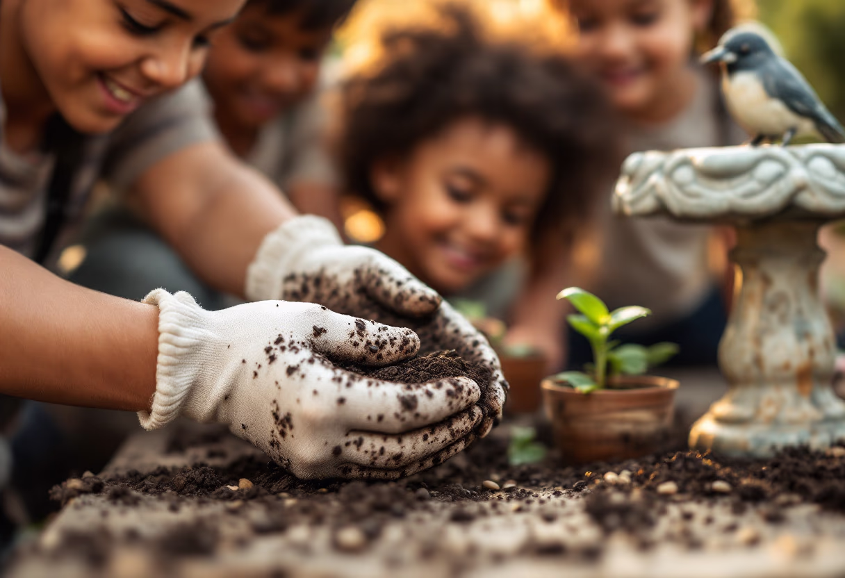 image of volunteer teaching children