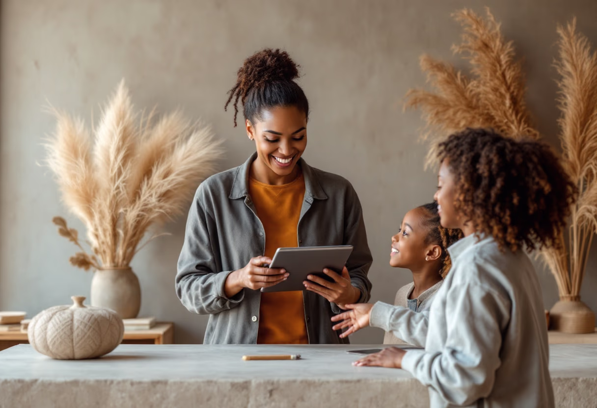 image of a teacher interacting with students using digital tools