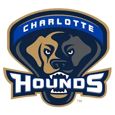 Charlotte Hounds sports team logo featuring a fierce hound's head in brown and black with bold lettering.