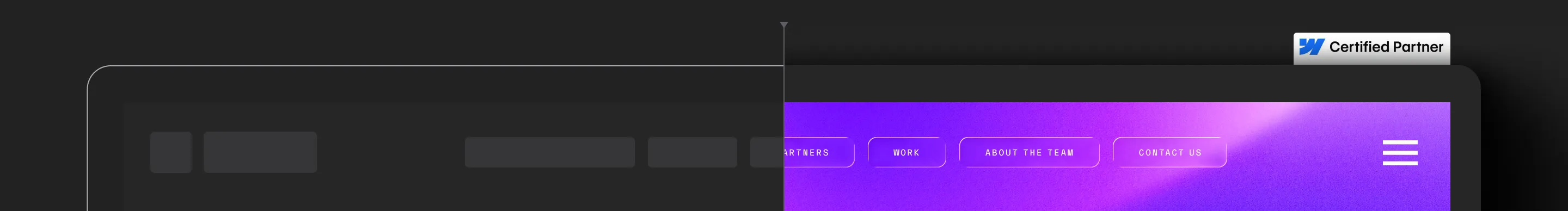 Browser mockup of a Five Four website build, with the Webflow Certified Partner badge