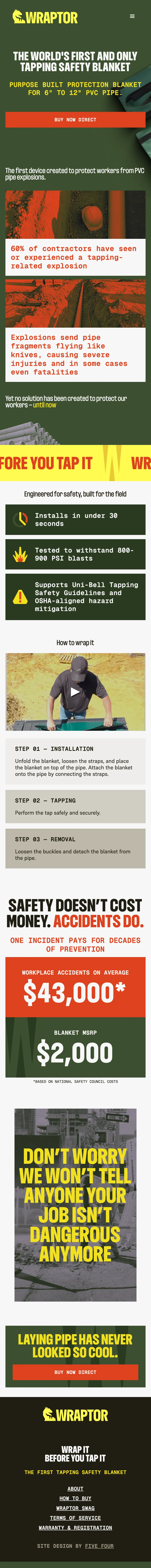 Wraptor mobile website, full page, designed and built by Five Four