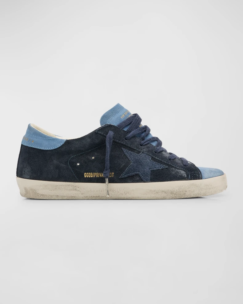 Golden Goose Super Star Suede Low-Top Sneakers Light Blue Dark Blue