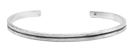 Kompsos Hand Forged Sterling Silver Bangle With Oxidised Line