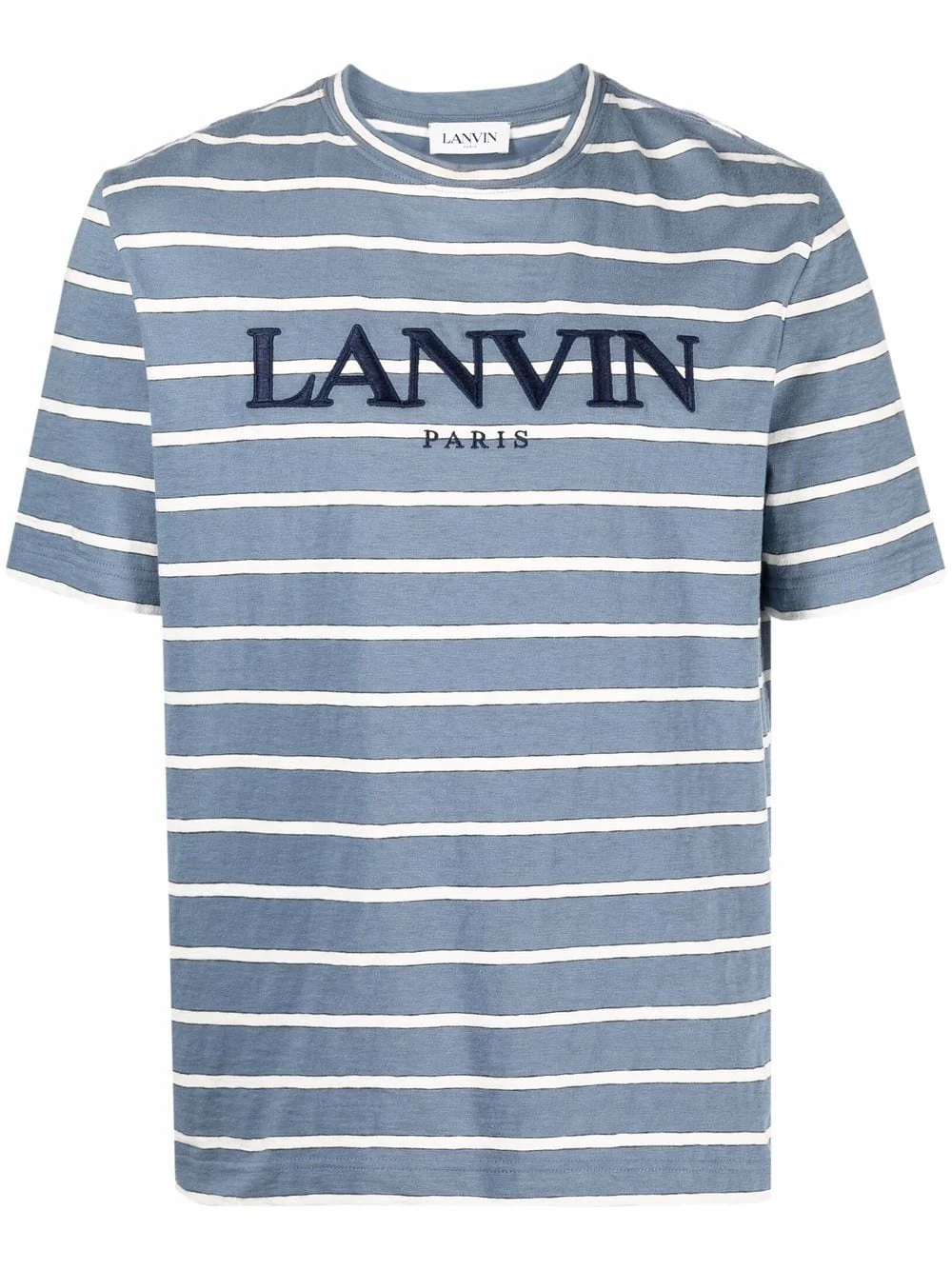 LANVIN Logo Embroidered Striped Logo T-Shirt Blue