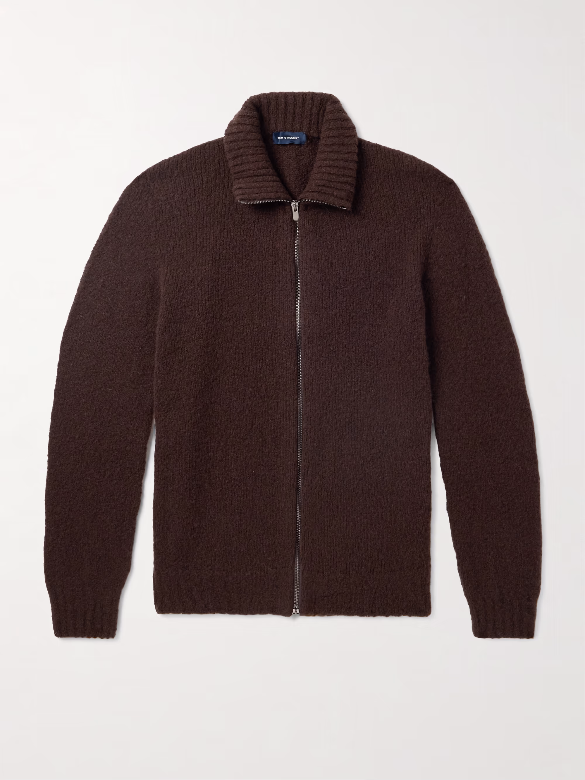 THOM SWEENEY Slim-Fit Merino Wool-Blend Zip-Up Cardigan Brown