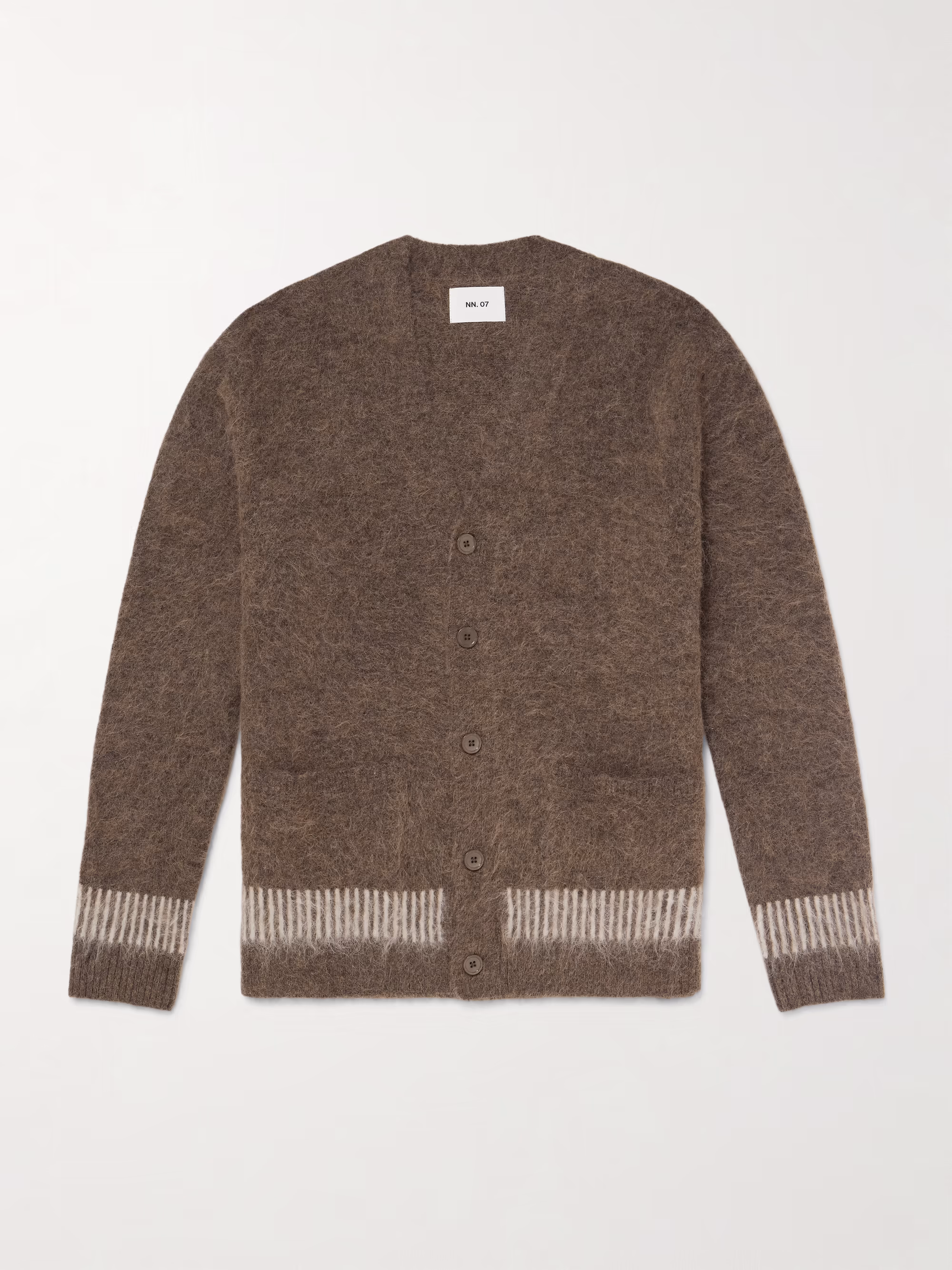 NN07 Russell 60012 Striped Alpaca-Blend Cardigan Brown