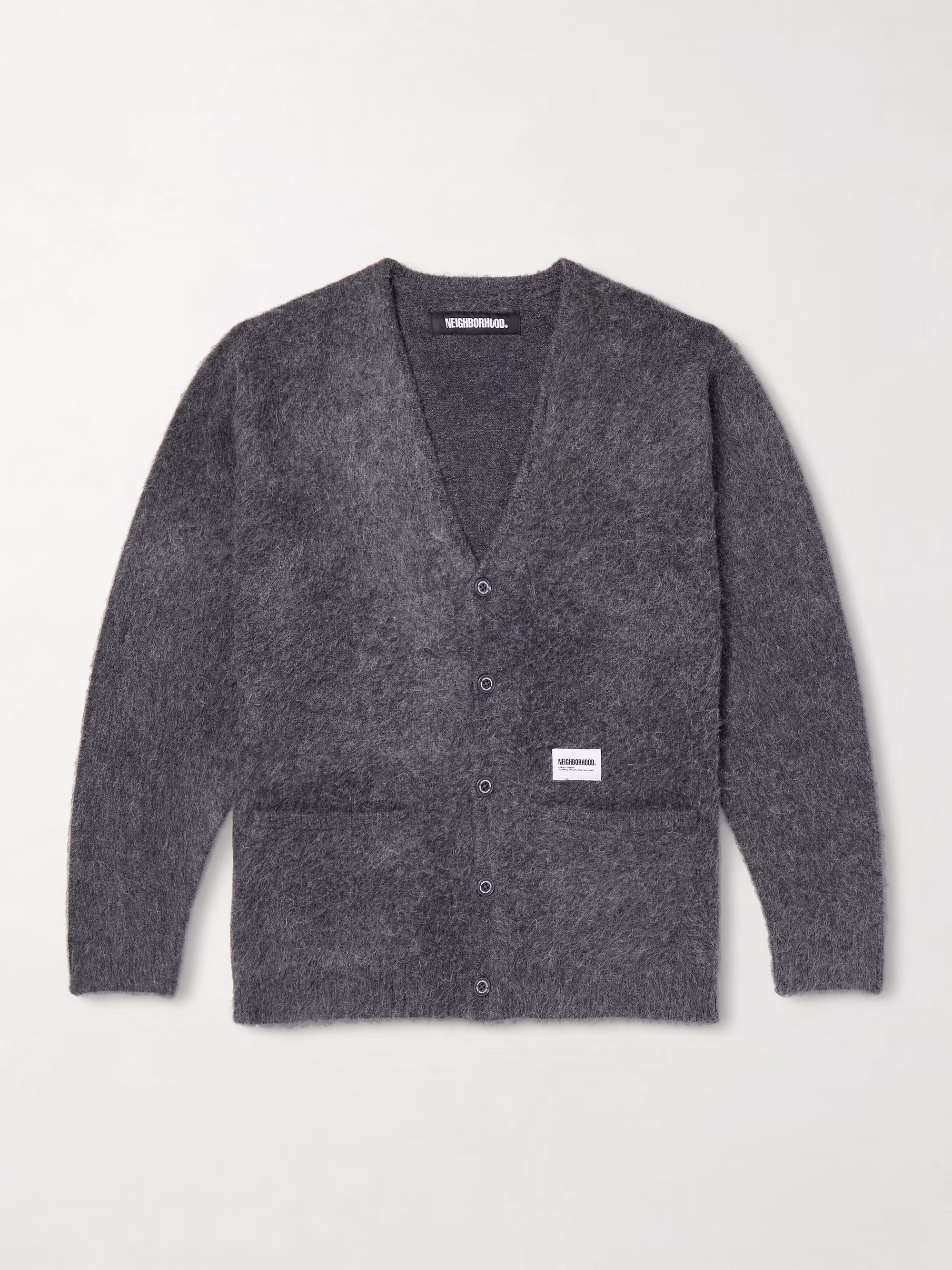 NEIGHBORHOOD Logo-Appliquéd Brushed Cardigan grey