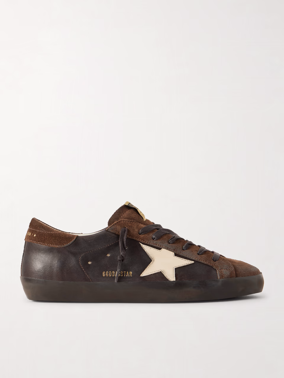 GOLDEN GOOSE Super-Star Distressed Suede-Trimmed Leather Sneakers 