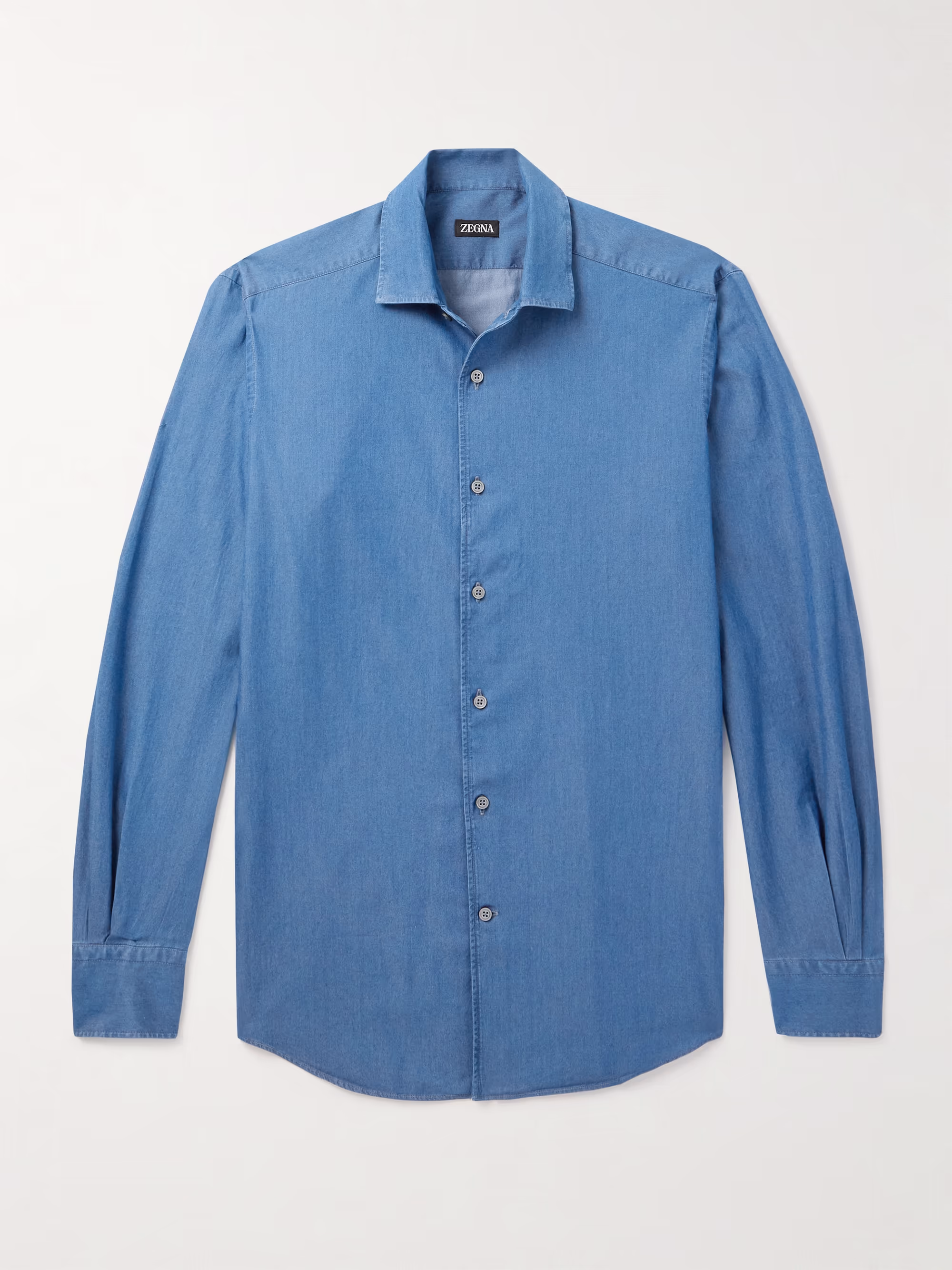 ZEGNA Cotton-Chambray Shirt Light Blue