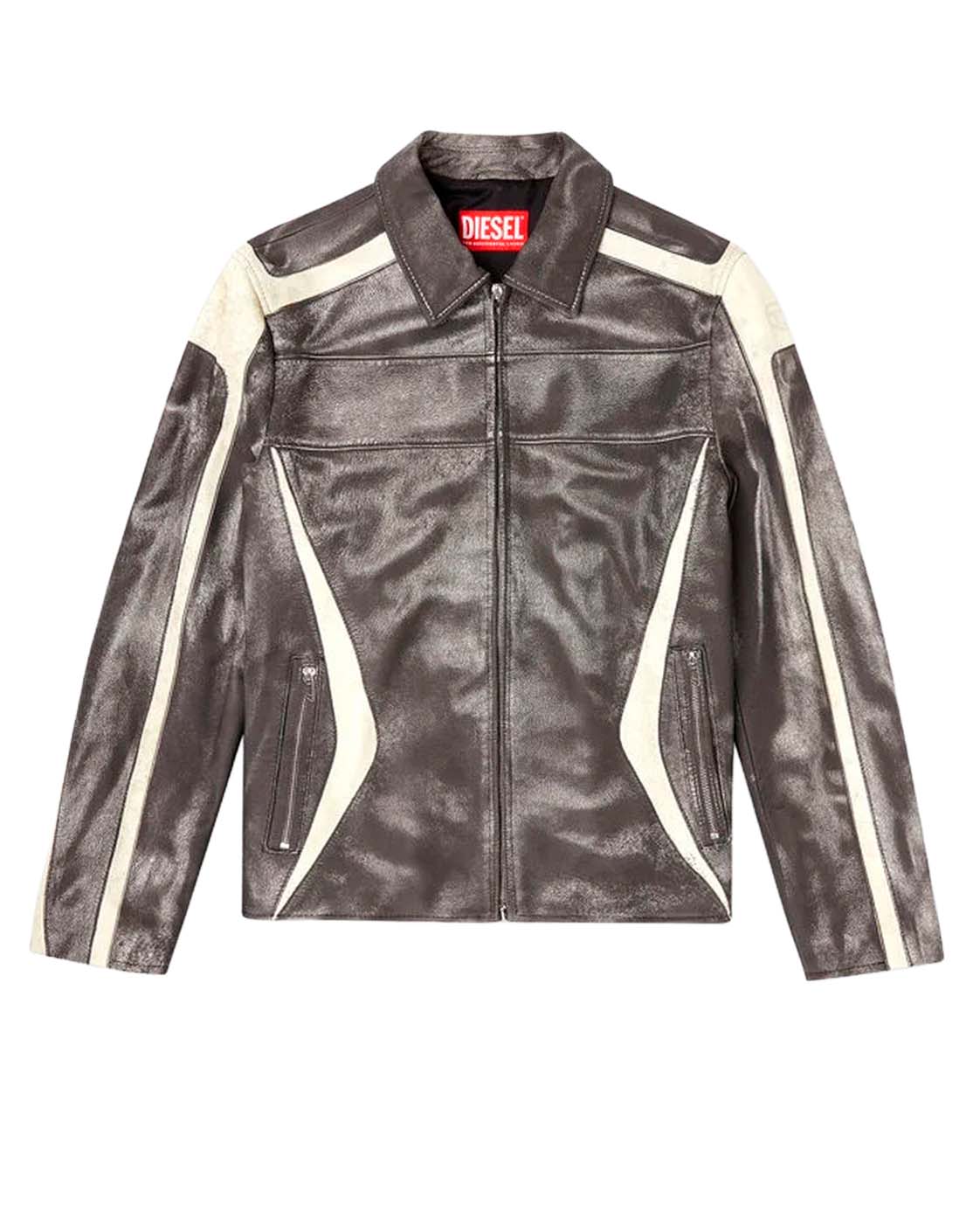 Diesel Leather coach jacket with biker print