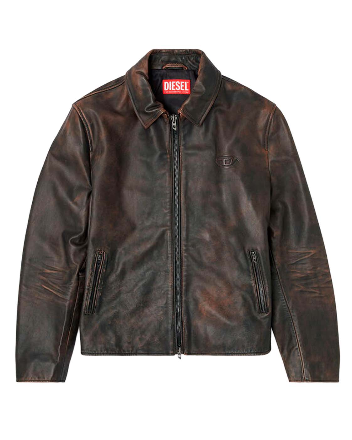 Diesel Coach jacket in treated brown leather