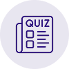 Icône circulaire violette avec un symbole de quiz montrant une liste et un titre 'QUIZ'.