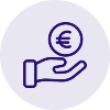 Icône d’une main tenant une pièce de monnaie avec un symbole euro à l’intérieur.