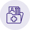 Icône d'un dossier avec un symbole médical et une fiche de patient.
