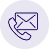 Icône circulaire violette avec un téléphone et une enveloppe superposés, symbolisant les contacts ou la communication.