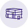 Icône de deux livres empilés dans un cercle violet.