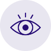 Icône oeil avec des lignes indiquant la vision dans un cercle violet foncé.