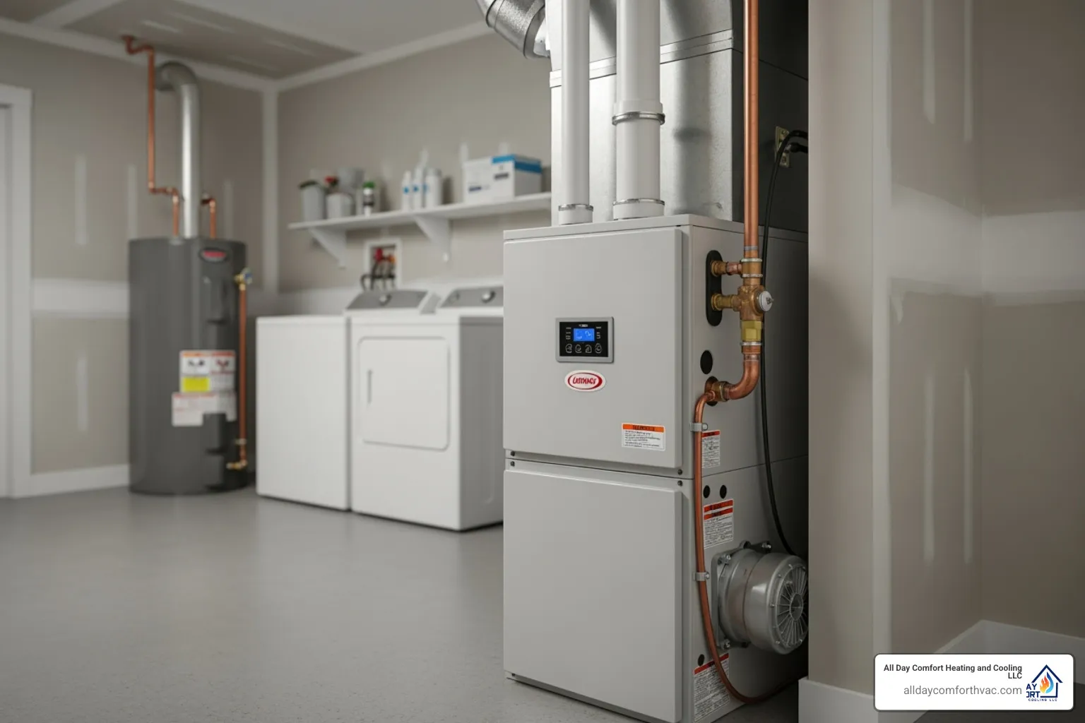 Modern high-efficiency gas furnace unit with clear labeling of AFUE rating - affordable furnace installation lee's summit