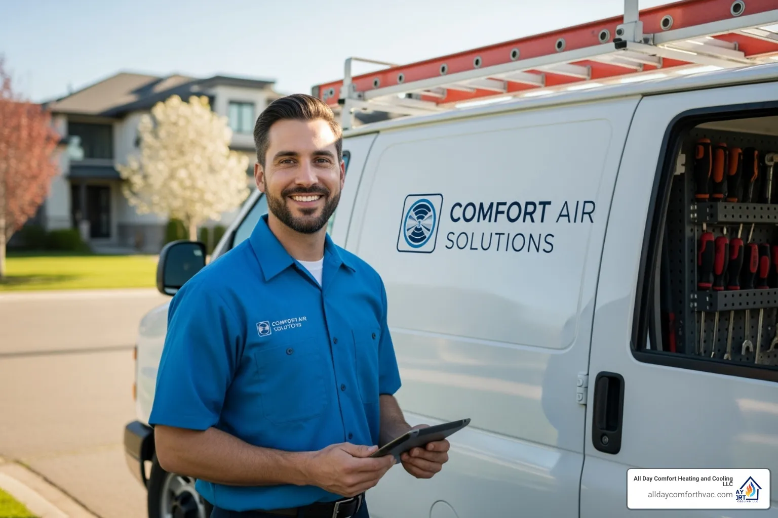 Friendly, professional technician with a clean company van - ac repair independence mo