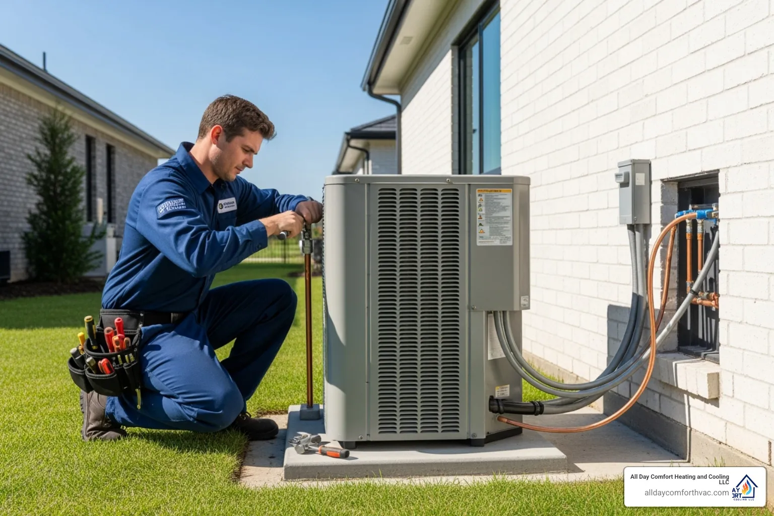 Professional technician neatly installing an outdoor AC unit - ac installation independence mo