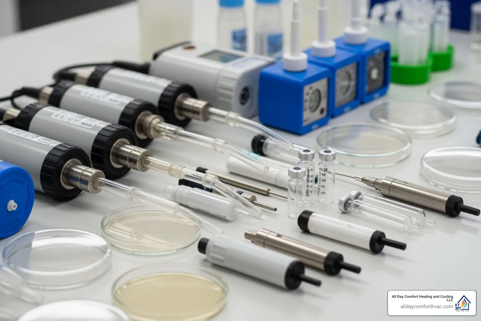 various air quality testing tools and sample containers - indoor air quality testing independence mo