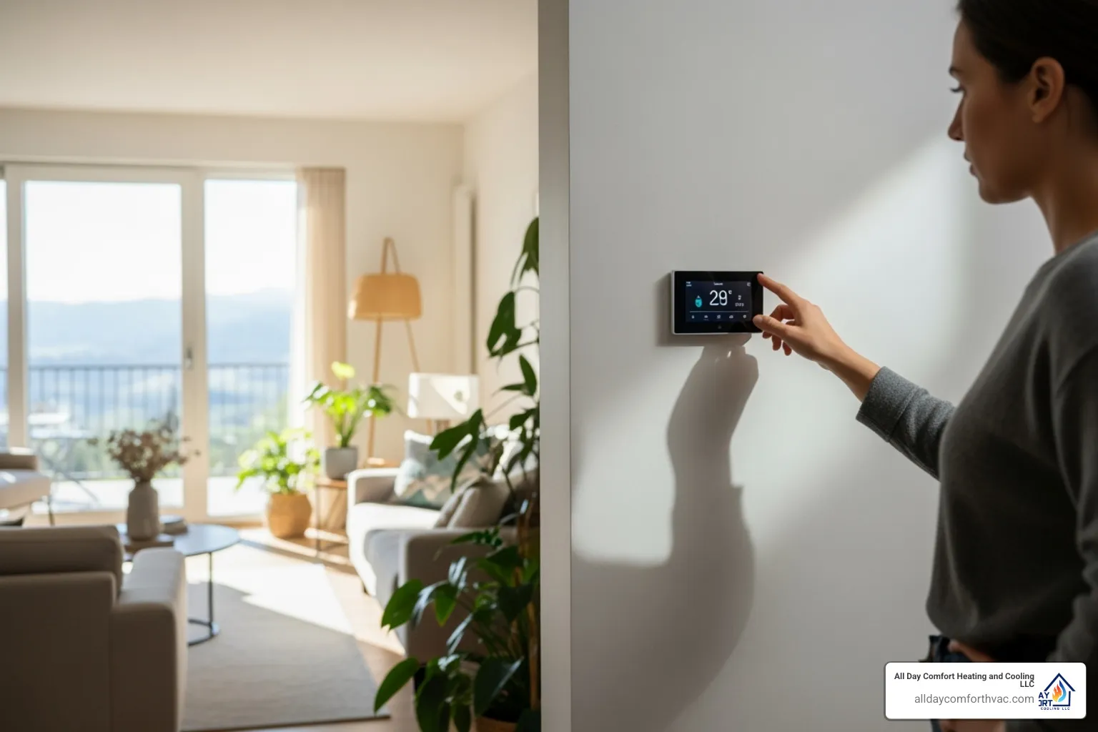 A homeowner checking their thermostat - heater not working repair blue springs mo