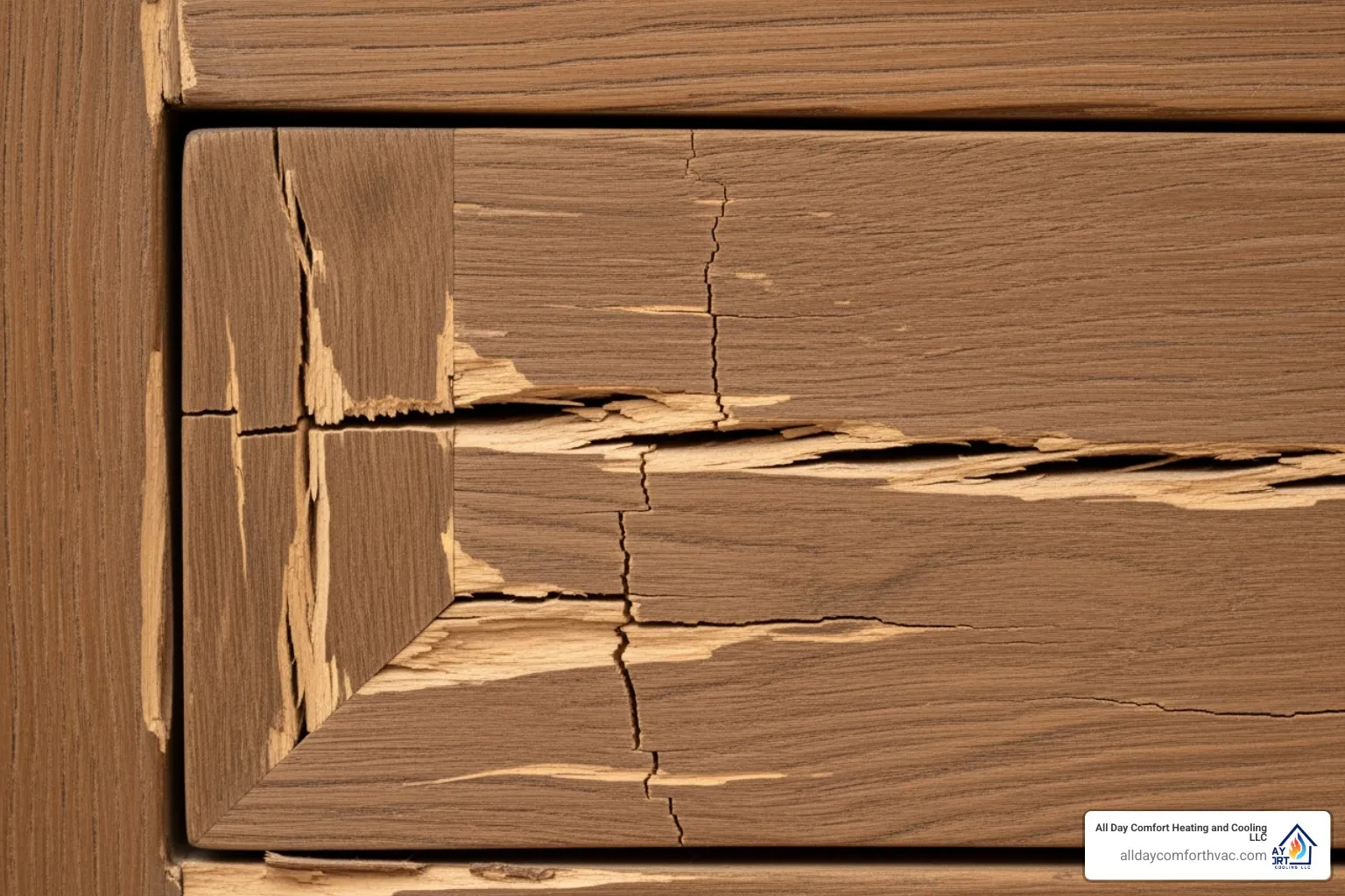 cracked wooden furniture or a warped door frame - humidifier installation kansas city mo