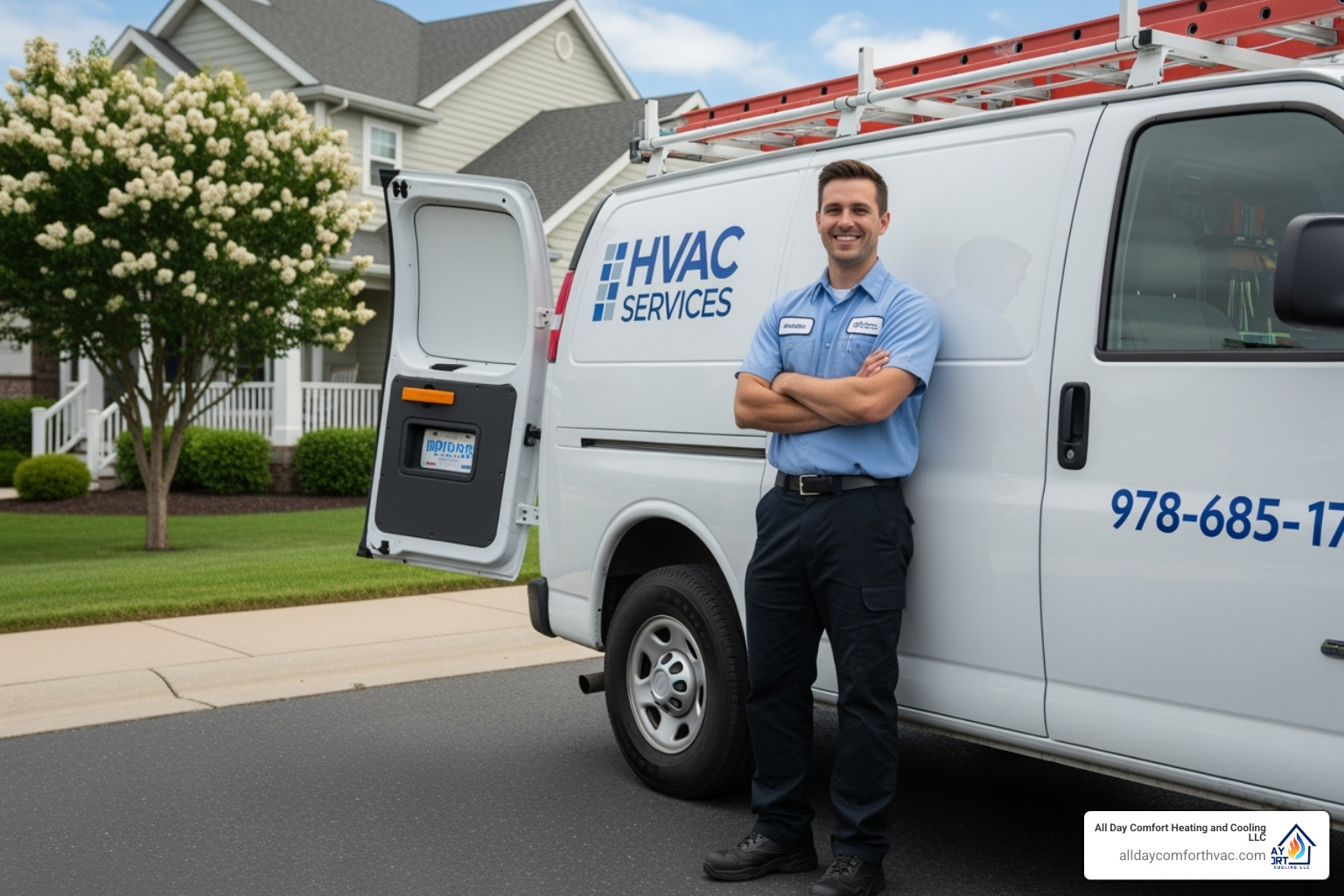 a friendly, professional HVAC technician with a van - heater maintenance and repair kansas city mo