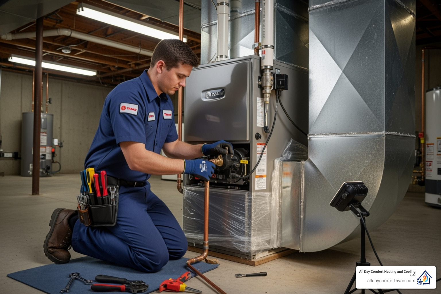certified technician installing a new furnace unit - furnace installation independence mo