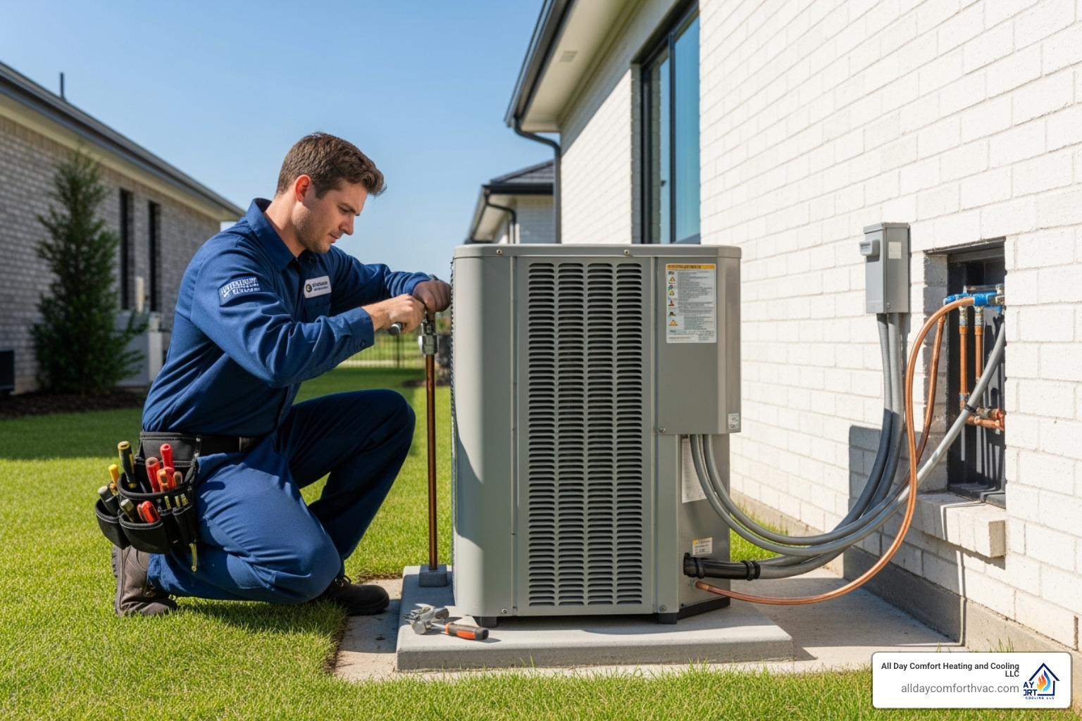 Professional technician neatly installing an outdoor AC unit - ac installation independence mo