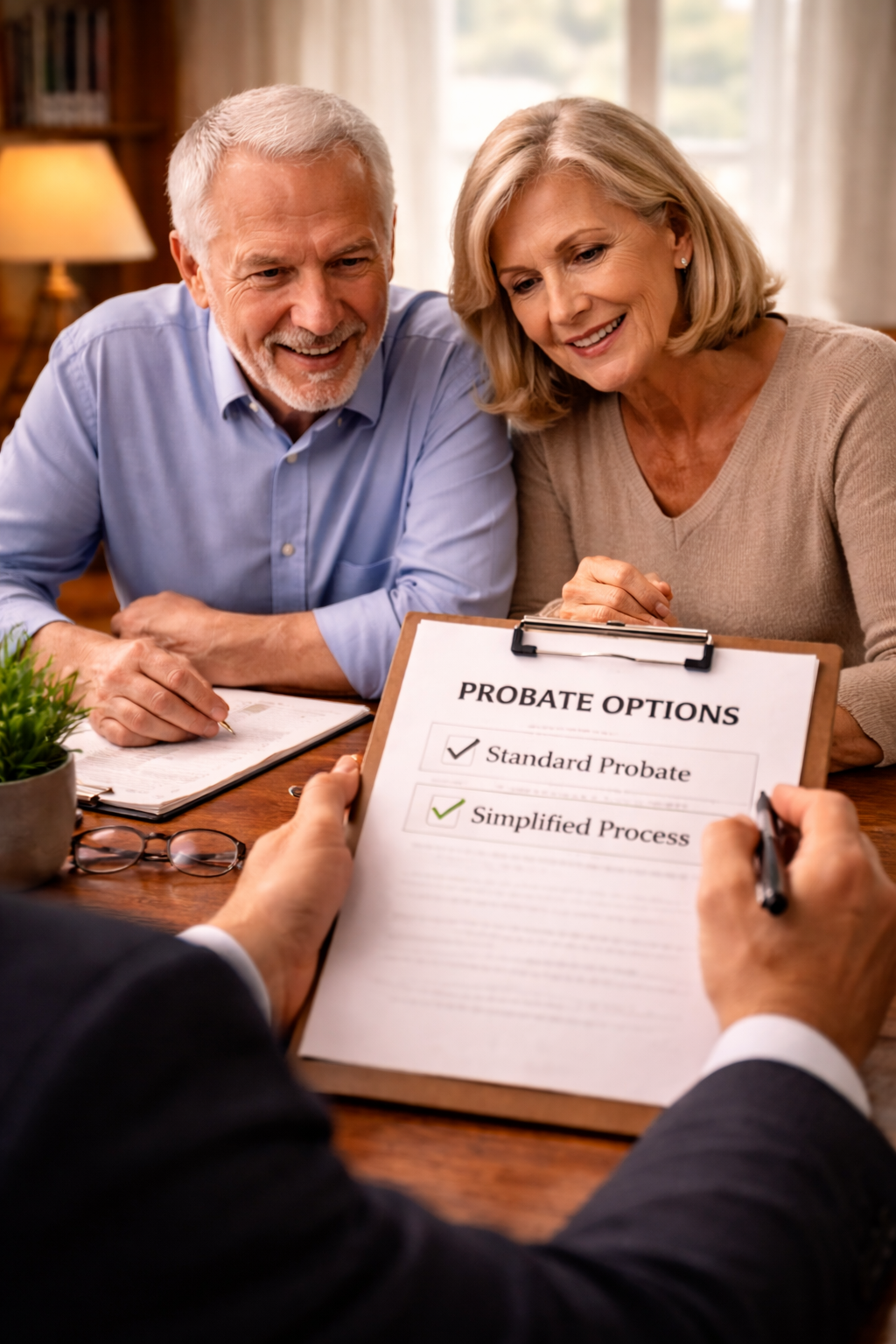Couple meeting with attorney about probate options