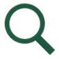 Green magnifying glass icon representing search.