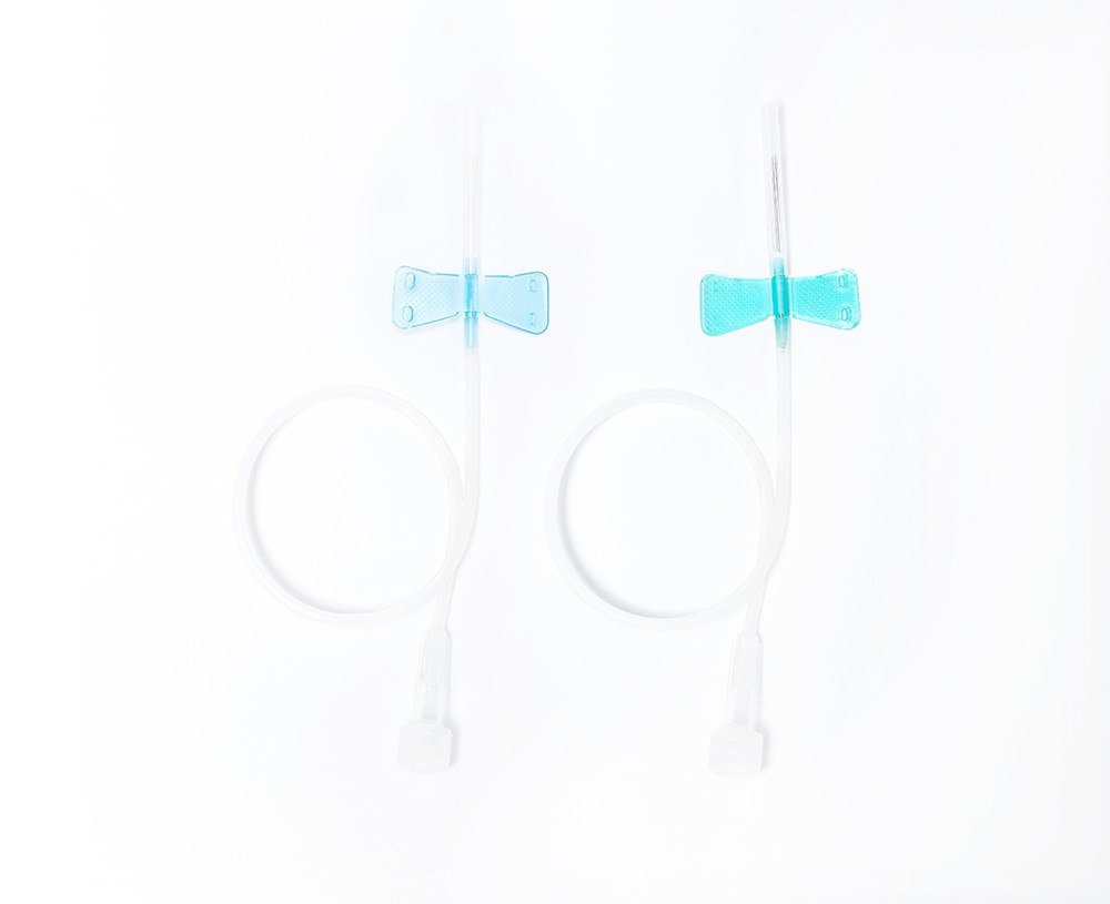 Studio product image of two butterfly needles with tubes - medical supplies.