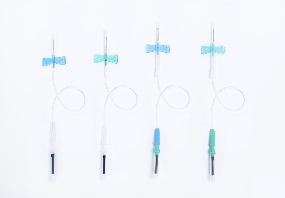 Four safety butterfly needles for blood collection - medical supplies.