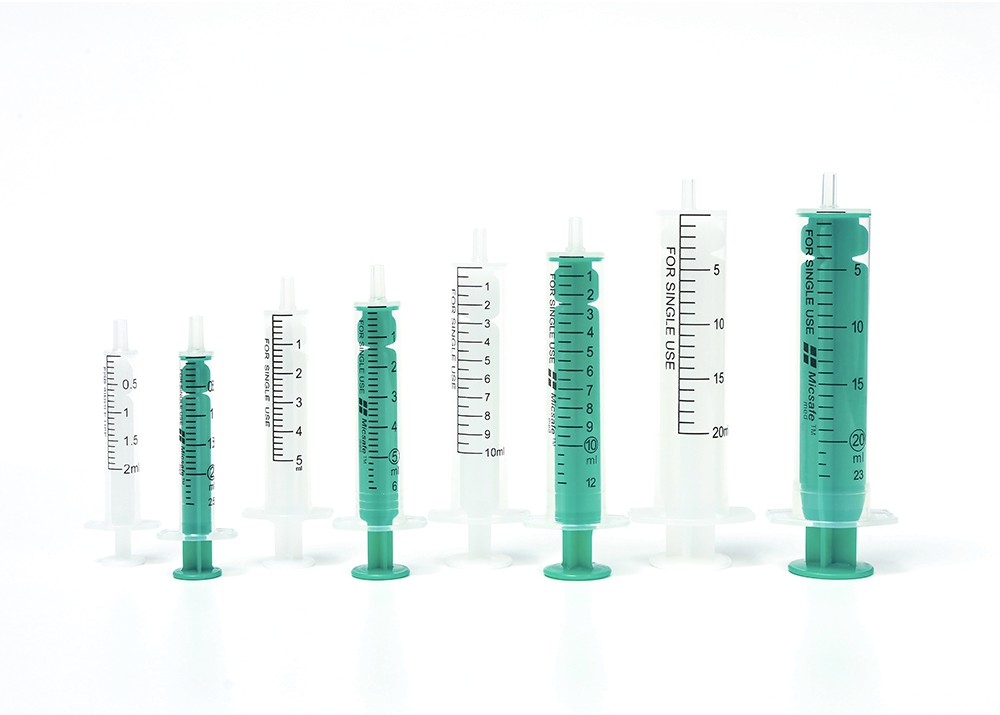 Studio product image of various two parts syringes on a white background - medical supplies by M4 Medical Supplies & Logistics