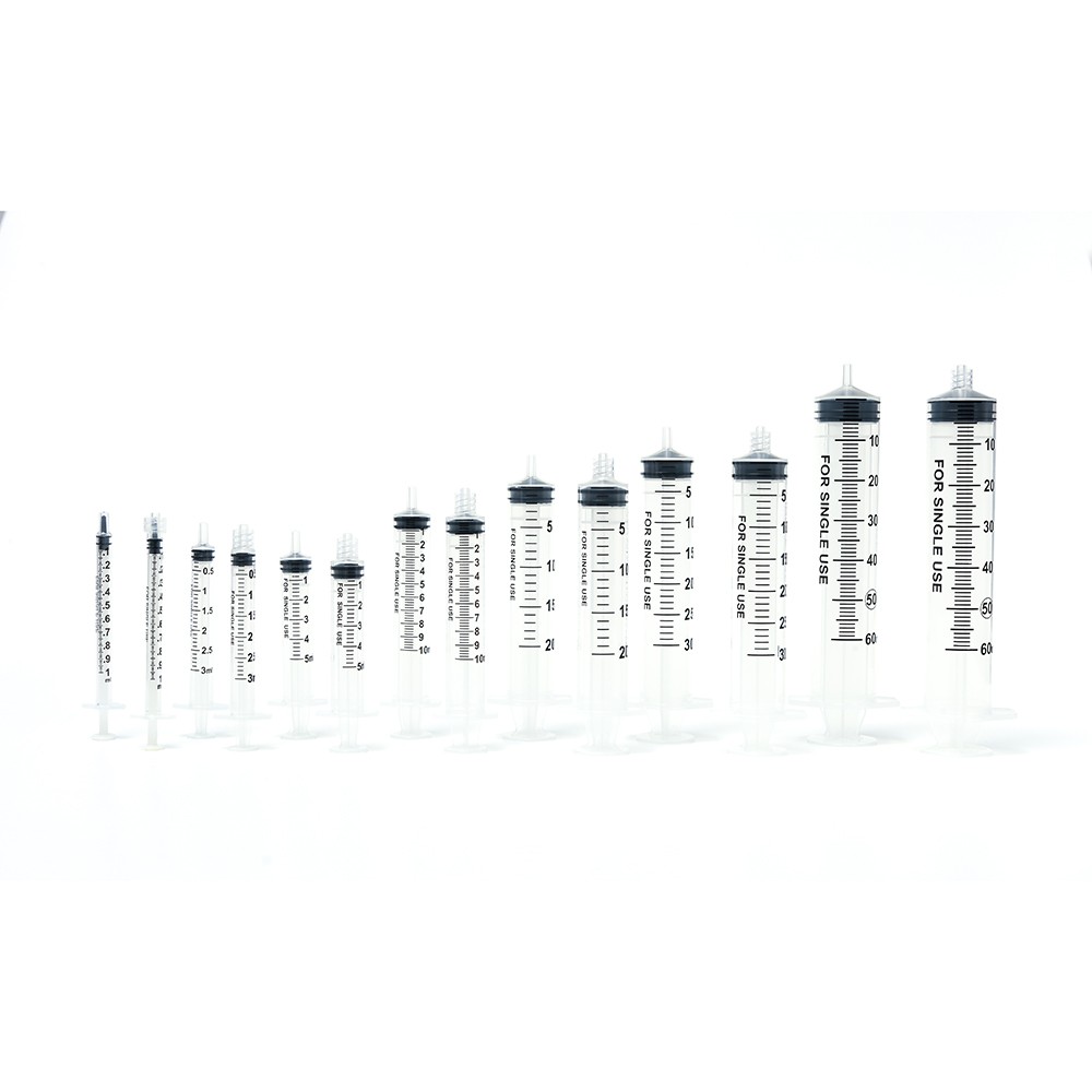 Studio product image of various three parts syringes - medical supplies by M4 Medical Supplies & Logistics