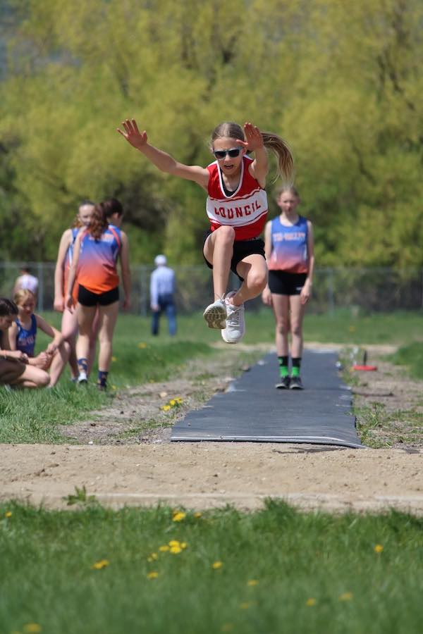 An athlete competes at Council's Jr. High Track Meet on April 25, 2025.
